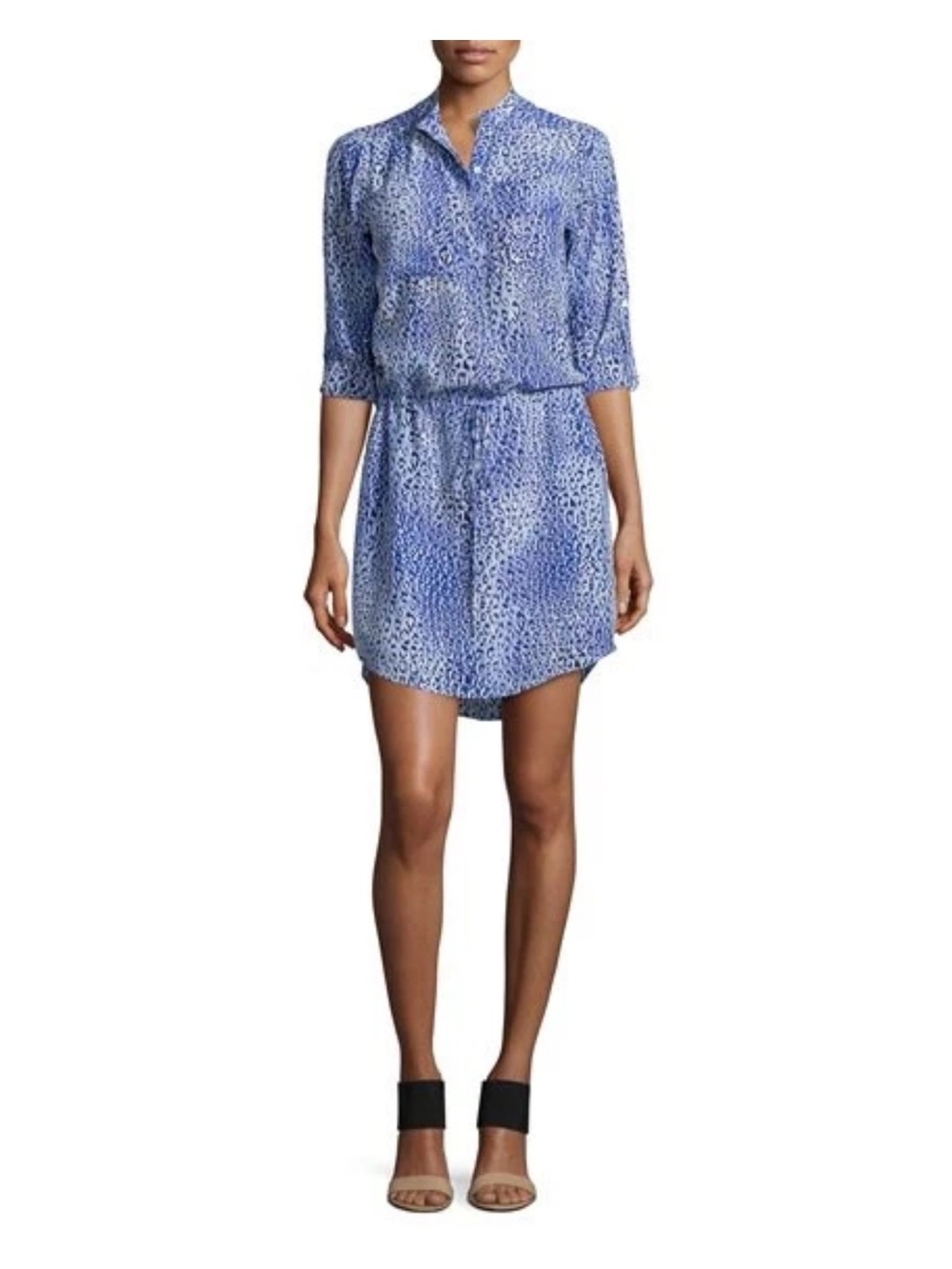 Rebecca Taylor Blue and White Animal-Print Long-Sleeve Dress